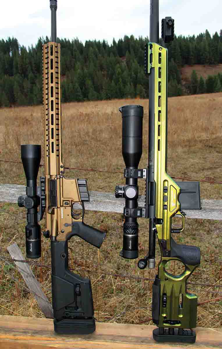 The two rifles used to test the new 6mm ARC cartridge included a CMMG Endeavor AR-15 (left) and a Masterpiece Arms Matrix Chassis bolt-action rifle.